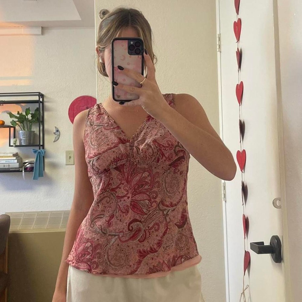 the red and pink floral cami tank top